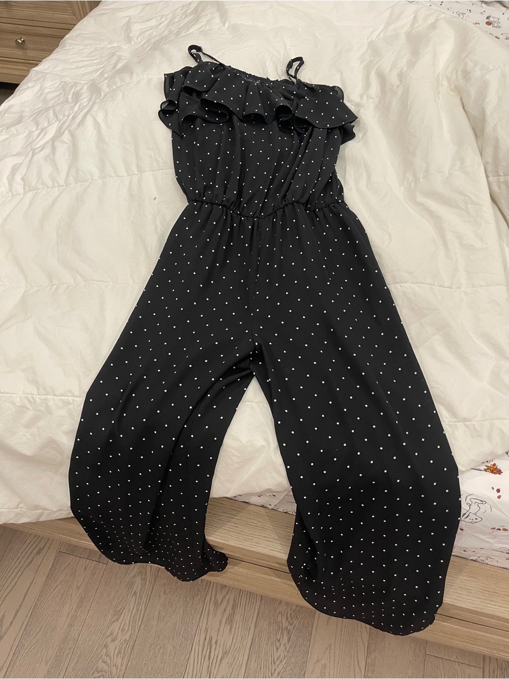 Tommy Hilfiger Black Polka Dot Ruffle Strapless Jumpsuit